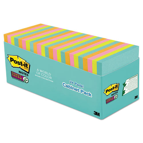 Post-it® Notes Super Sticky wholesale. Pads In Miami Colors, 3 X 3, 70-pad, 24 Pads-pack. HSD Wholesale: Janitorial Supplies, Breakroom Supplies, Office Supplies.