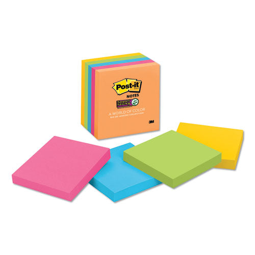 Post-it® Notes Super Sticky wholesale. Pads In Rio De Janeiro Colors, 3 X 3, 90-sheet Pads, 5-pack. HSD Wholesale: Janitorial Supplies, Breakroom Supplies, Office Supplies.