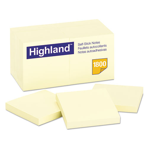 Highland™ wholesale. Self-stick Notes, 3 X 3, Yellow, 100-sheet, 18-pack. HSD Wholesale: Janitorial Supplies, Breakroom Supplies, Office Supplies.