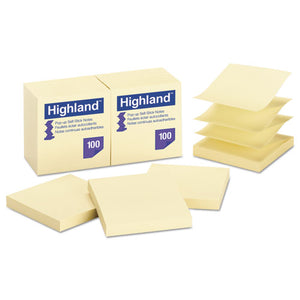 Highland™ wholesale. Self-stick Pop-up Notes, 3 X 3, Yellow, 100-sheet, 12-pk. HSD Wholesale: Janitorial Supplies, Breakroom Supplies, Office Supplies.