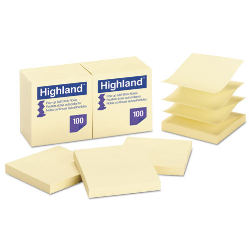 Highland™ wholesale. Self-stick Pop-up Notes, 3 X 3, Yellow, 100-sheet, 12-pk. HSD Wholesale: Janitorial Supplies, Breakroom Supplies, Office Supplies.