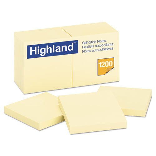 Highland™ wholesale. Self-stick Notes, 3 X 3, Yellow, 100-sheet, 12-pack. HSD Wholesale: Janitorial Supplies, Breakroom Supplies, Office Supplies.