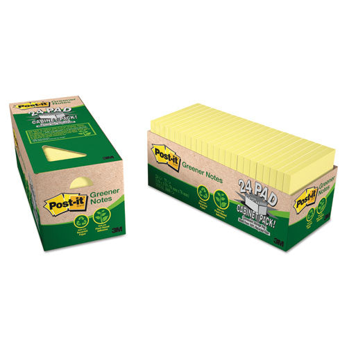 Post-it® Greener Notes wholesale. Recycled Note Pad Cabinet Pack, 3 X 3, Canary Yellow, 75-sheet, 24-pack. HSD Wholesale: Janitorial Supplies, Breakroom Supplies, Office Supplies.