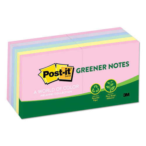 Post-it® Greener Notes wholesale. Recycled Note Pads, 3 X 3, Assorted Helsinki Colors, 100-sheet, 12-pack. HSD Wholesale: Janitorial Supplies, Breakroom Supplies, Office Supplies.