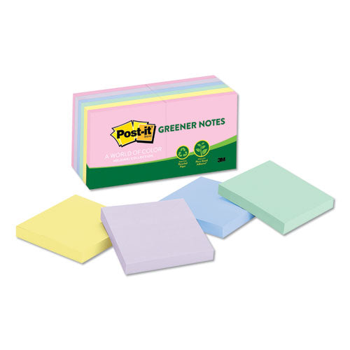 Post-it® Greener Notes wholesale. Recycled Note Pads, 3 X 3, Assorted Helsinki Colors, 100-sheet, 12-pack. HSD Wholesale: Janitorial Supplies, Breakroom Supplies, Office Supplies.