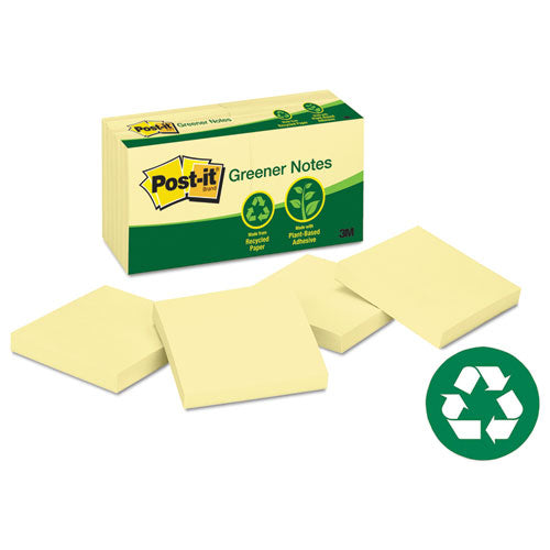 Post-it® Greener Notes wholesale. Recycled Note Pads, 3 X 3, Canary Yellow, 100-sheet, 12-pack. HSD Wholesale: Janitorial Supplies, Breakroom Supplies, Office Supplies.