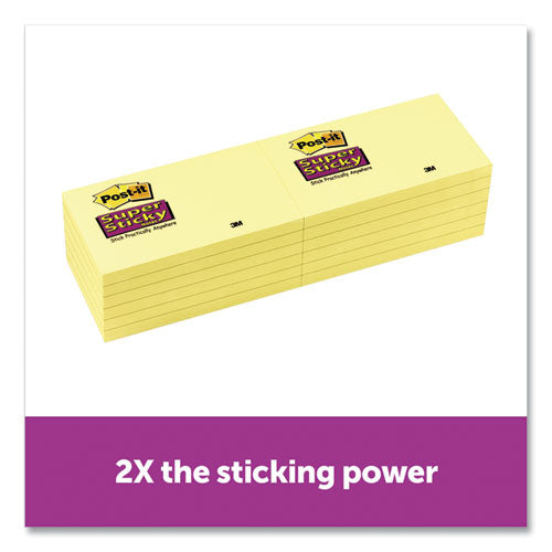 Post-it® Notes Super Sticky wholesale. Canary Yellow Note Pads, 3 X 5, 90-sheet, 12-pack. HSD Wholesale: Janitorial Supplies, Breakroom Supplies, Office Supplies.