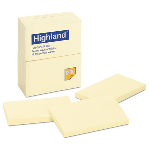 Highland™ wholesale. Self-stick Notes, 3 X 5, Yellow, 100-sheet, 12-pack. HSD Wholesale: Janitorial Supplies, Breakroom Supplies, Office Supplies.