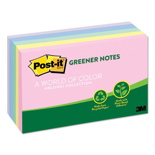 Post-it® Greener Notes wholesale. Recycled Note Pads, 3 X 5, Assorted Helsinki Colors, 100-sheet, 5-pack. HSD Wholesale: Janitorial Supplies, Breakroom Supplies, Office Supplies.