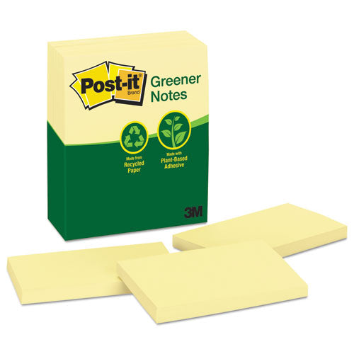 Post-it® Greener Notes wholesale. Recycled Note Pads, 3 X 5, Canary Yellow, 100-sheet, 12-pack. HSD Wholesale: Janitorial Supplies, Breakroom Supplies, Office Supplies.
