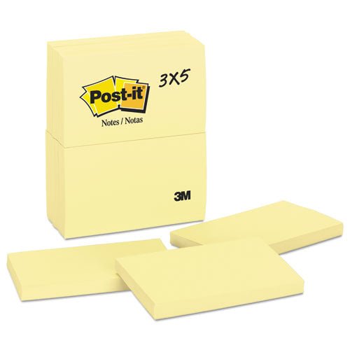 Post-it® Notes wholesale. Original Pads In Canary Yellow, 3 X 5, 100-sheet, 12-pack. HSD Wholesale: Janitorial Supplies, Breakroom Supplies, Office Supplies.