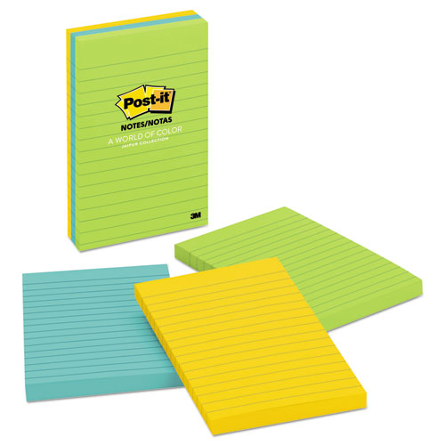 Post-it® Notes wholesale. Original Pads In Jaipur Colors, Lined, 4 X 6, 100-sheet, 3-pack. HSD Wholesale: Janitorial Supplies, Breakroom Supplies, Office Supplies.