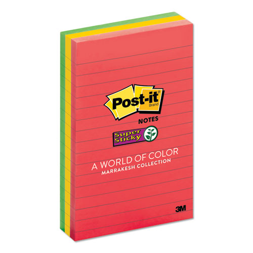 Post-it® Notes Super Sticky wholesale. Pads In Marrakesh Colors, Lined, 4 X 6, 90-sheet, 3-pack. HSD Wholesale: Janitorial Supplies, Breakroom Supplies, Office Supplies.