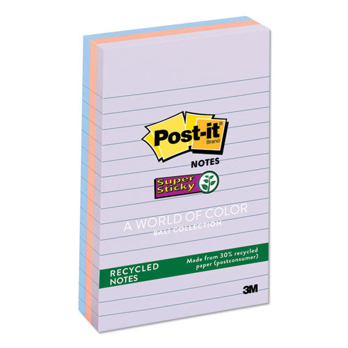 Post-it® Notes Super Sticky wholesale. Recycled Notes In Bali Colors, Lined, 4 X 6, 90-sheet, 3-pack. HSD Wholesale: Janitorial Supplies, Breakroom Supplies, Office Supplies.