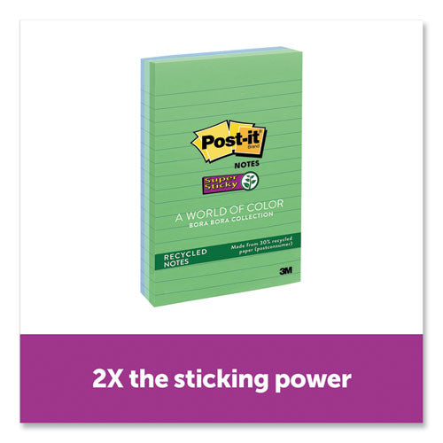 Post-it® Notes Super Sticky wholesale. Recycled Notes In Bora Bora Colors, Lined, 4 X 6, 90-sheet, 3-pack. HSD Wholesale: Janitorial Supplies, Breakroom Supplies, Office Supplies.