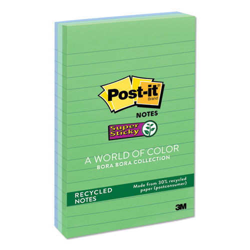 Post-it® Notes Super Sticky wholesale. Recycled Notes In Bora Bora Colors, Lined, 4 X 6, 90-sheet, 3-pack. HSD Wholesale: Janitorial Supplies, Breakroom Supplies, Office Supplies.