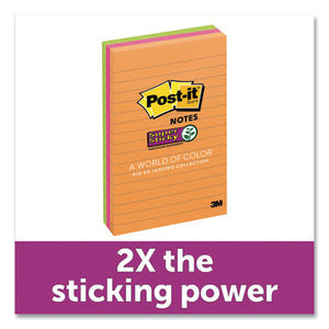 Post-it® Notes Super Sticky wholesale. Pads In Rio De Janeiro Colors, Lined, 4 X 6, 90-sheet Pads, 3-pack. HSD Wholesale: Janitorial Supplies, Breakroom Supplies, Office Supplies.