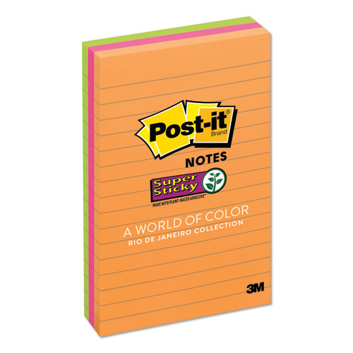 Post-it® Notes Super Sticky wholesale. Pads In Rio De Janeiro Colors, Lined, 4 X 6, 90-sheet Pads, 3-pack. HSD Wholesale: Janitorial Supplies, Breakroom Supplies, Office Supplies.