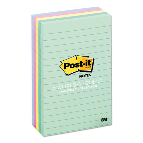 Post-it® Notes wholesale. Original Pads In Marseille Colors, Lined, 4 X 6, 100-sheet, 5-pack. HSD Wholesale: Janitorial Supplies, Breakroom Supplies, Office Supplies.
