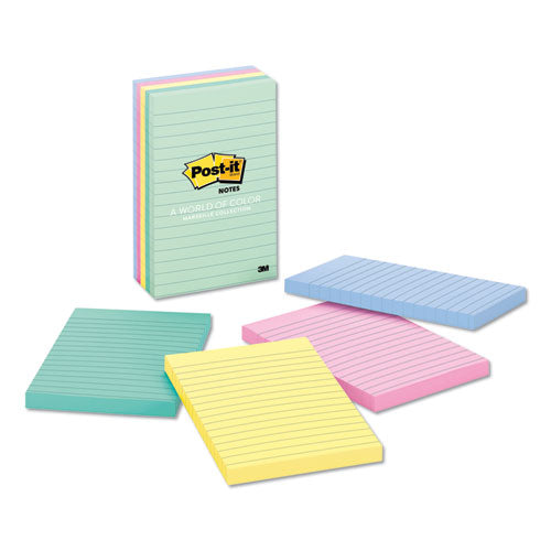 Post-it® Notes wholesale. Original Pads In Marseille Colors, Lined, 4 X 6, 100-sheet, 5-pack. HSD Wholesale: Janitorial Supplies, Breakroom Supplies, Office Supplies.