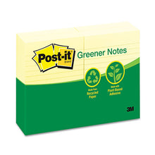 Load image into Gallery viewer, Post-it® Greener Notes wholesale. Recycled Note Pads, 4 X 6, Lined, Canary Yellow, 100-sheet, 12-pack. HSD Wholesale: Janitorial Supplies, Breakroom Supplies, Office Supplies.