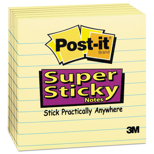 Post-it® Notes Super Sticky wholesale. Canary Yellow Pads, Lined, 4 X 4, 90-sheet, 6-pack. HSD Wholesale: Janitorial Supplies, Breakroom Supplies, Office Supplies.