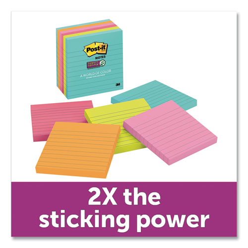Post-it® Notes Super Sticky wholesale. Pads In Miami Colors, Lined, 4 X 4, 90-pad, 6 Pads-pack. HSD Wholesale: Janitorial Supplies, Breakroom Supplies, Office Supplies.