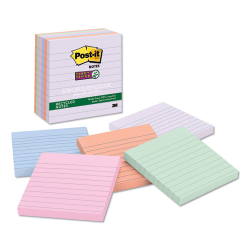Post-it® Notes Super Sticky wholesale. Recycled Notes In Bali Colors, Lined, 4 X 4, 90-sheet, 6-pack. HSD Wholesale: Janitorial Supplies, Breakroom Supplies, Office Supplies.