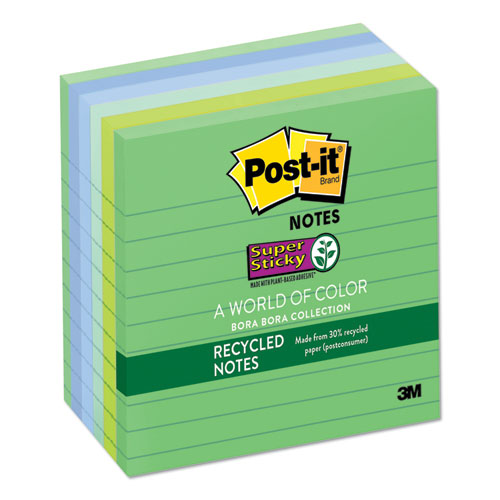 Post-it® Notes Super Sticky wholesale. Recycled Notes In Bora Bora Colors, Lined, 4 X 4, 90-sheet, 6-pack. HSD Wholesale: Janitorial Supplies, Breakroom Supplies, Office Supplies.
