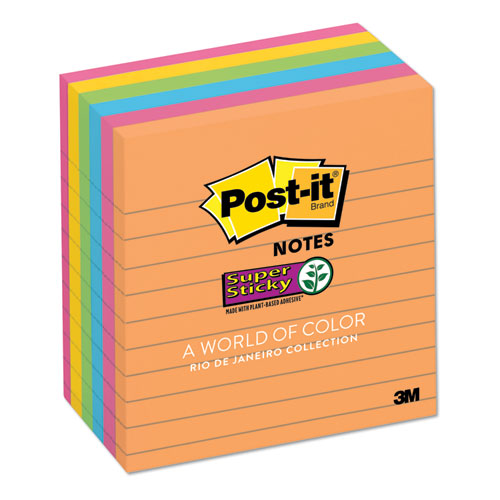 Post-it® Notes Super Sticky wholesale. Pads In Rio De Janeiro Colors, Lined, 4 X 4, 90-sheet Pads, 6-pack. HSD Wholesale: Janitorial Supplies, Breakroom Supplies, Office Supplies.