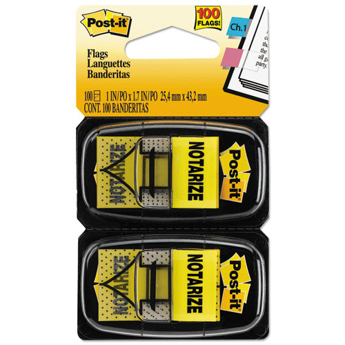Post-it® Flags wholesale. Arrow Message 1" Page Flags, "notarize," Yellow, 2 50-flag Dispensers-pack. HSD Wholesale: Janitorial Supplies, Breakroom Supplies, Office Supplies.