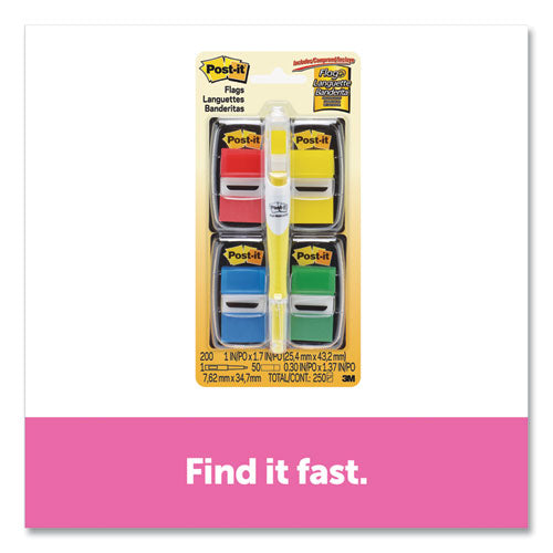 Post-it® Flags wholesale. Page Flag Value Pack, Assorted, 200 1" Flags + Highlighter With 50 1-2" Flags. HSD Wholesale: Janitorial Supplies, Breakroom Supplies, Office Supplies.