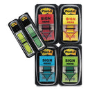 Post-it® Flags wholesale. Arrow Message 1" Page Flags,  200 "sign Here", 48 Arrow, Four Colors, 248-pack. HSD Wholesale: Janitorial Supplies, Breakroom Supplies, Office Supplies.