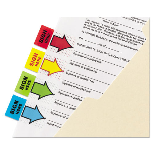 Post-it® Flags wholesale. Arrow Message 1" Page Flags,  200 "sign Here", 48 Arrow, Four Colors, 248-pack. HSD Wholesale: Janitorial Supplies, Breakroom Supplies, Office Supplies.