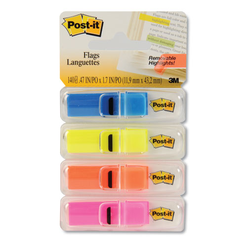 Post-it® Flags wholesale. Highlighting Page Flags, 4 Bright Colors, 4 Dispensers, 1-2" X 1 3-4", 35-color. HSD Wholesale: Janitorial Supplies, Breakroom Supplies, Office Supplies.