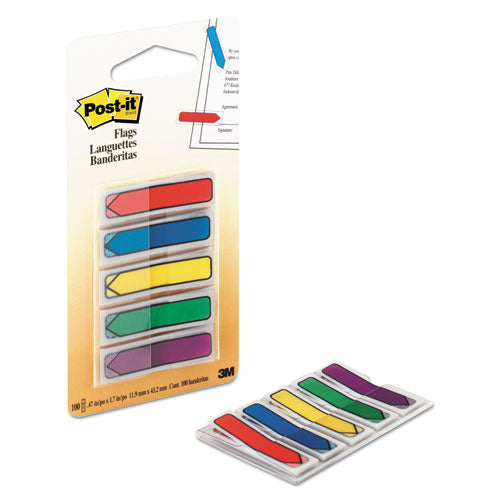 Post-it® Flags wholesale. Arrow 1-2" Page Flags, Blue-green-purple-red-yellow, 20-color, 100-pack. HSD Wholesale: Janitorial Supplies, Breakroom Supplies, Office Supplies.