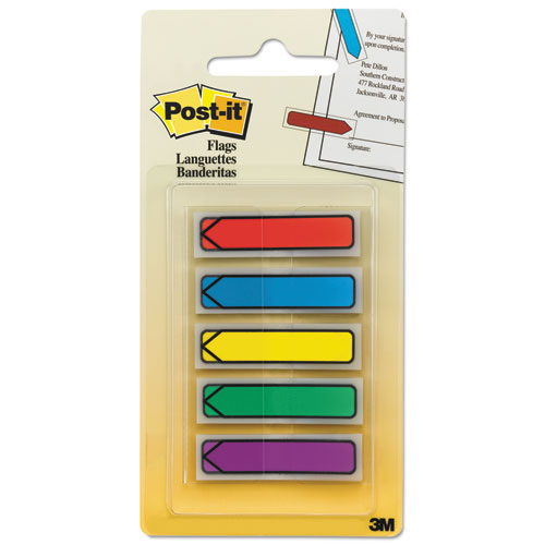 Post-it® Flags wholesale. Arrow 1-2" Page Flags, Blue-green-purple-red-yellow, 20-color, 100-pack. HSD Wholesale: Janitorial Supplies, Breakroom Supplies, Office Supplies.