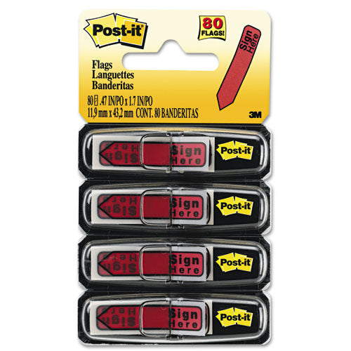 Post-it® Flags wholesale. Arrow Message 1-2" Page Flags In Dispenser, "sign Here", Red, 80-pack. HSD Wholesale: Janitorial Supplies, Breakroom Supplies, Office Supplies.