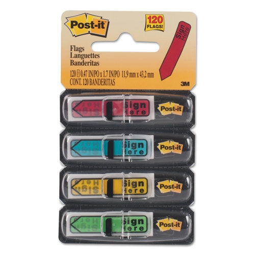 Post-it® Flags wholesale. Arrow Message 1-2" Page Flags W-dispensers, "sign Here", Asst Primary, 120-pack. HSD Wholesale: Janitorial Supplies, Breakroom Supplies, Office Supplies.