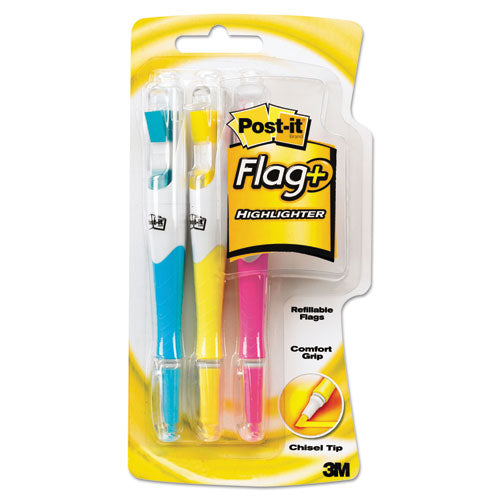Post-it® Flag+ Writing Tools wholesale. Flag + Highlighter, Chisel Tip, Assorted Colors, 3-pack. HSD Wholesale: Janitorial Supplies, Breakroom Supplies, Office Supplies.