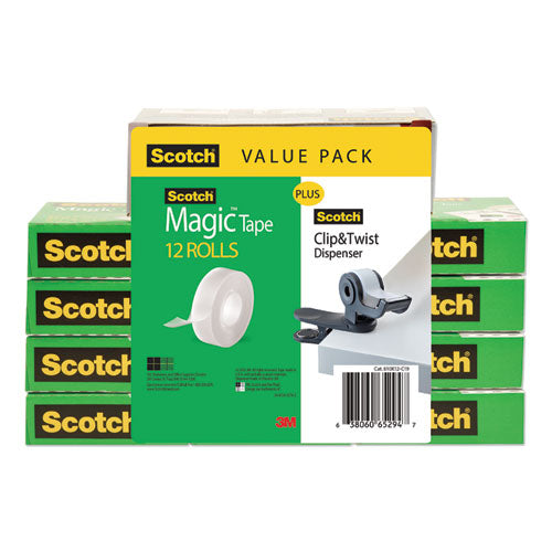 Scotch® wholesale. Scotch™ Clip Dispenser Value Pack, 1" Core, Charcoal, Plus 12 Tape Rolls 3-4" X 1000". HSD Wholesale: Janitorial Supplies, Breakroom Supplies, Office Supplies.