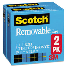 Load image into Gallery viewer, Scotch® wholesale. Scotch™ Removable Tape, 1&quot; Core, 0.75&quot; X 36 Yds, Transparent, 2-pack. HSD Wholesale: Janitorial Supplies, Breakroom Supplies, Office Supplies.