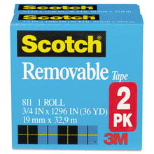 Load image into Gallery viewer, Scotch® wholesale. Scotch™ Removable Tape, 1&quot; Core, 0.75&quot; X 36 Yds, Transparent, 2-pack. HSD Wholesale: Janitorial Supplies, Breakroom Supplies, Office Supplies.