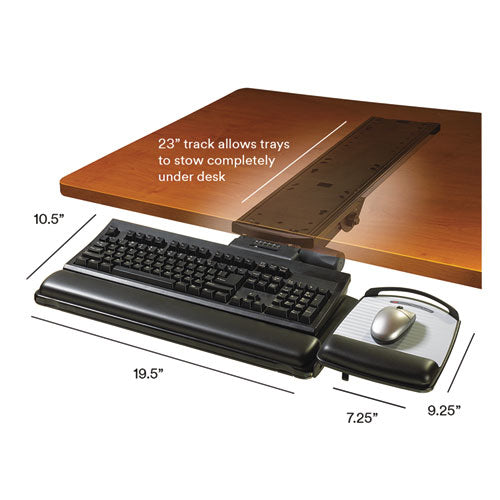 3M™ wholesale. 3M™ Easy Adjust Keyboard Tray, Highly Adjustable Platform, 23" Track, Black. HSD Wholesale: Janitorial Supplies, Breakroom Supplies, Office Supplies.