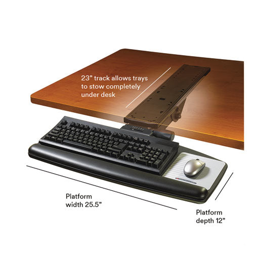 3M™ wholesale. 3M™ Sit-stand Easy Adjust Keyboard Tray, Standard Platform, 25.5w X 12d, Black. HSD Wholesale: Janitorial Supplies, Breakroom Supplies, Office Supplies.
