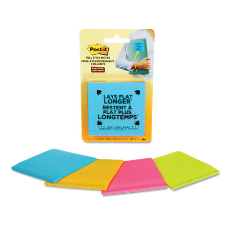 Post-it® Notes Super Sticky wholesale. Full Stick Notes, 3 X 3, Assorted Rio De Janeiro Colors, 25 Sheets-pad, 4-pack. HSD Wholesale: Janitorial Supplies, Breakroom Supplies, Office Supplies.