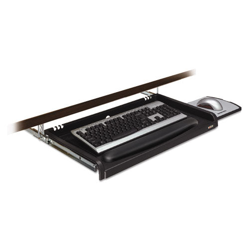 3M™ wholesale. 3M™ Under Desk Keyboard Drawer, 23w X 14d, Black. HSD Wholesale: Janitorial Supplies, Breakroom Supplies, Office Supplies.