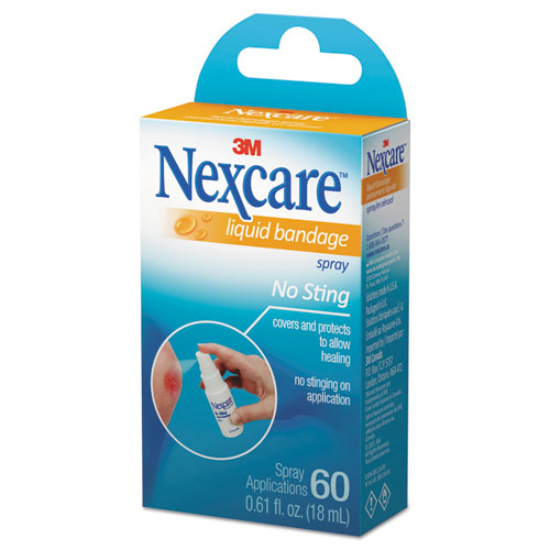 3M Nexcare™ wholesale. 3M™ No-sting Liquid Bandage Spray, 0.61oz. HSD Wholesale: Janitorial Supplies, Breakroom Supplies, Office Supplies.