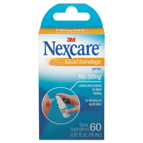 3M Nexcare™ wholesale. 3M™ No-sting Liquid Bandage Spray, 0.61oz. HSD Wholesale: Janitorial Supplies, Breakroom Supplies, Office Supplies.