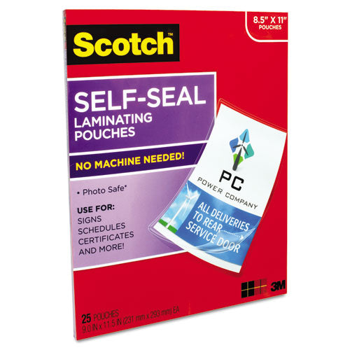 Scotch™ wholesale. Scotch Self-sealing Laminating Pouches, 9.5 Mil, 9" X 11.5", Gloss Clear, 25-pack. HSD Wholesale: Janitorial Supplies, Breakroom Supplies, Office Supplies.